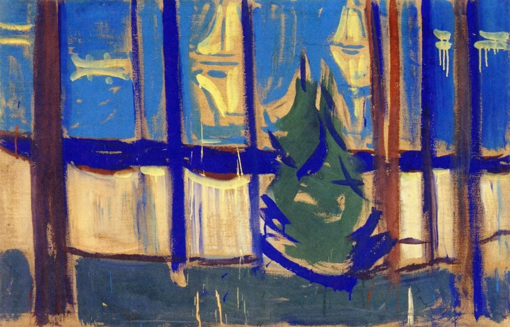 Paesaggio della spiaggia con alberi e barche - 1905